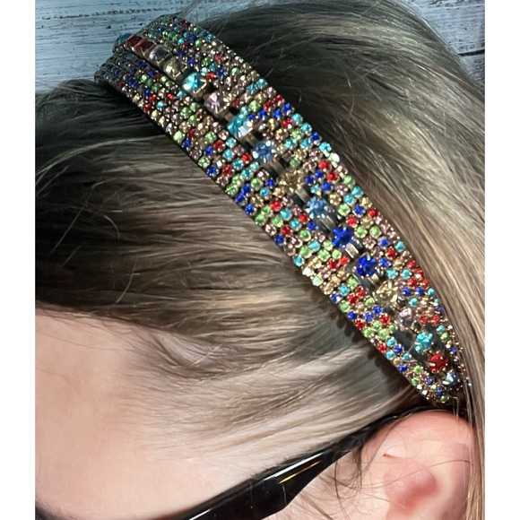 Multicolor Rhinestone Headband Sparkly Bejeweled Colorful Hair Accessories - Picture 1 of 7